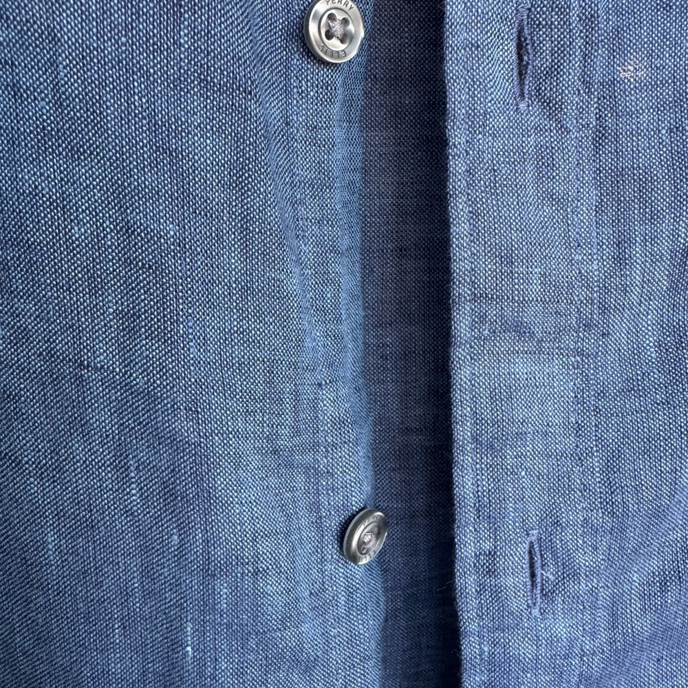 Perry Ellis Linen Blue Mens XL Button Down Short SleeveCoastal Vacation ShirtNWT - Picture 10 of 14